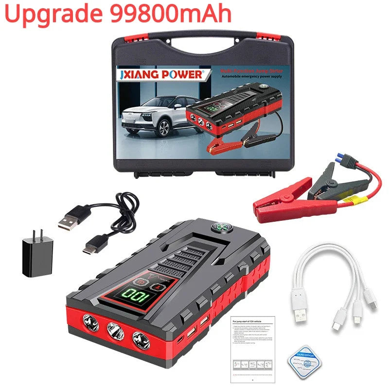 99800mAh Portable Car Jump Starter Peak 5000A Power Bank Charger 12V Auto Starting Device Petrol Diesel Car Emergency Battery