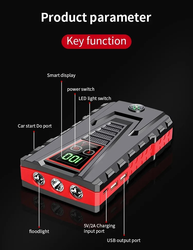 99800mAh Portable Car Jump Starter Peak 5000A Power Bank Charger 12V Auto Starting Device Petrol Diesel Car Emergency Battery