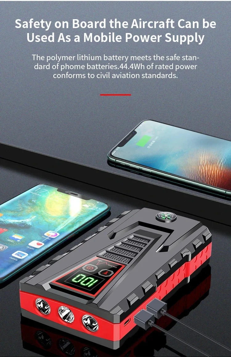 99800mAh Portable Car Jump Starter Peak 5000A Power Bank Charger 12V Auto Starting Device Petrol Diesel Car Emergency Battery