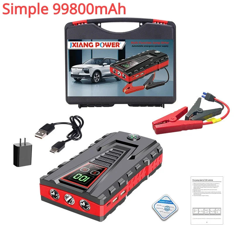 99800mAh Portable Car Jump Starter Peak 5000A Power Bank Charger 12V Auto Starting Device Petrol Diesel Car Emergency Battery