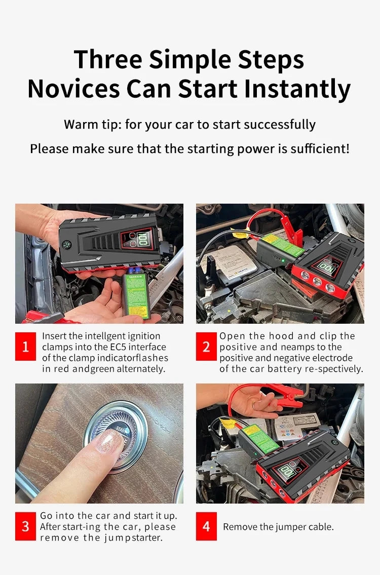 99800mAh Portable Car Jump Starter Peak 5000A Power Bank Charger 12V Auto Starting Device Petrol Diesel Car Emergency Battery