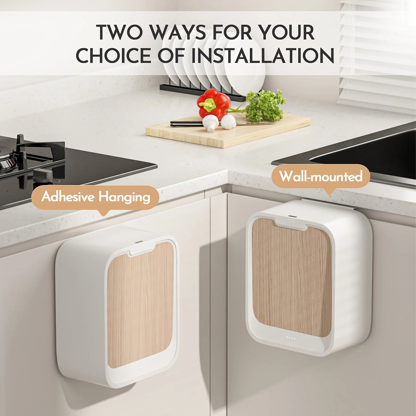 Hanging Trash Can,Motion Sensor Waste Bin Wall Mounted Smart Sensor Trash Bin with Lid for Kitchen Cabinet Door Under Sink