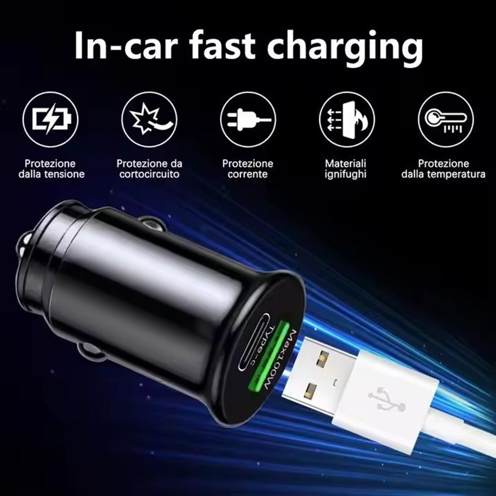 dual-port universal car super fast charger 100W Mini Car Charger USB Type C QC3.0 PD Fast Charging 12-24V Pull Ring Car Adapter