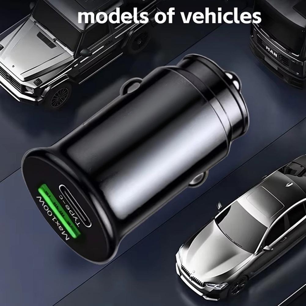 dual-port universal car super fast charger 100W Mini Car Charger USB Type C QC3.0 PD Fast Charging 12-24V Pull Ring Car Adapter