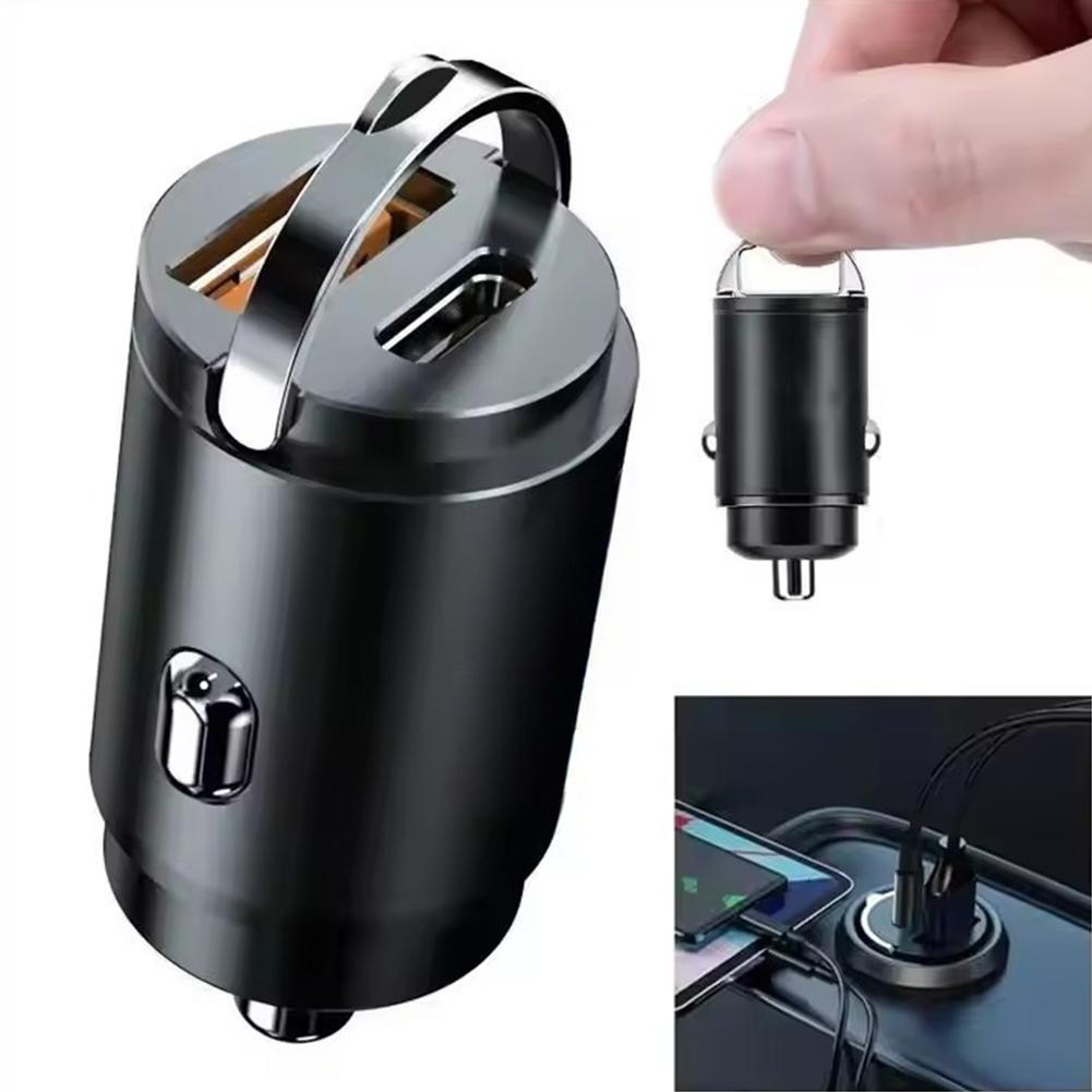 dual-port universal car super fast charger 100W Mini Car Charger USB Type C QC3.0 PD Fast Charging 12-24V Pull Ring Car Adapter