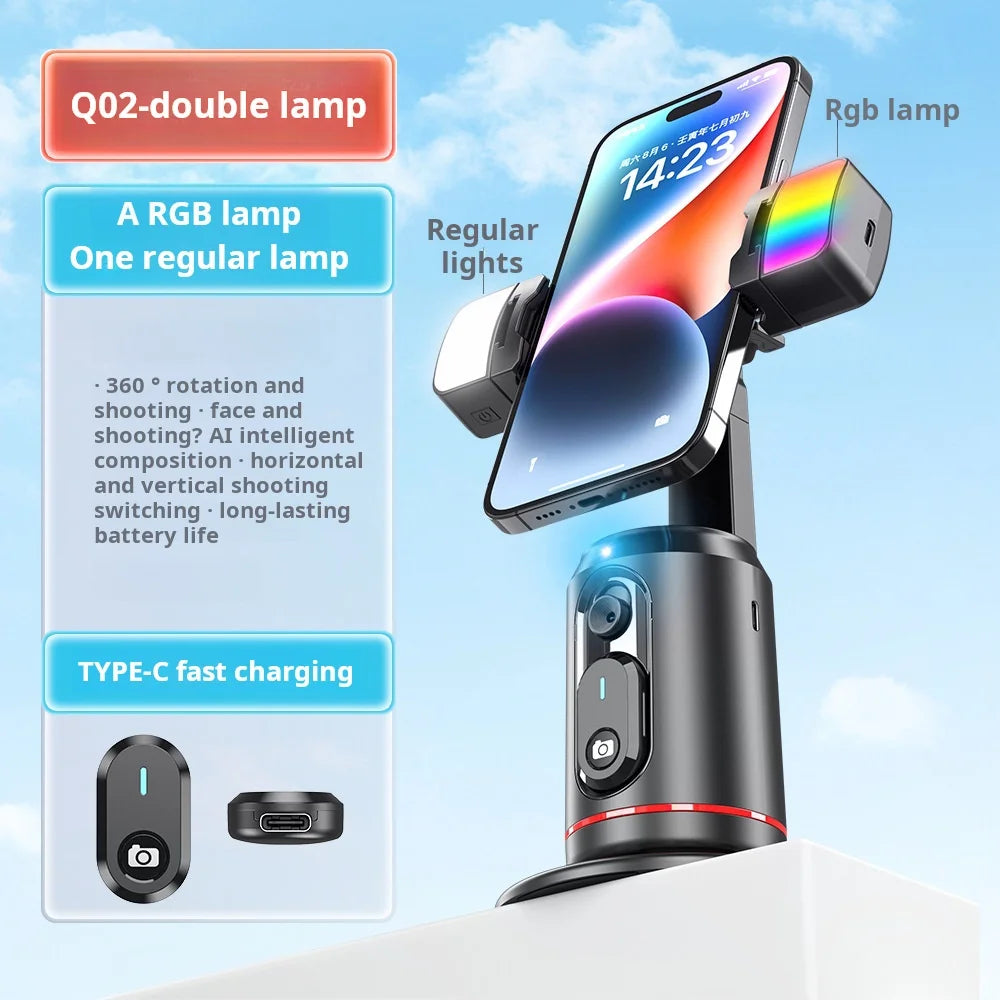 Video Selfie Stick Ai Inteligente Auto Tico bluetooth Selfie Stick 360 Rotation Auto Face Tracking with Light