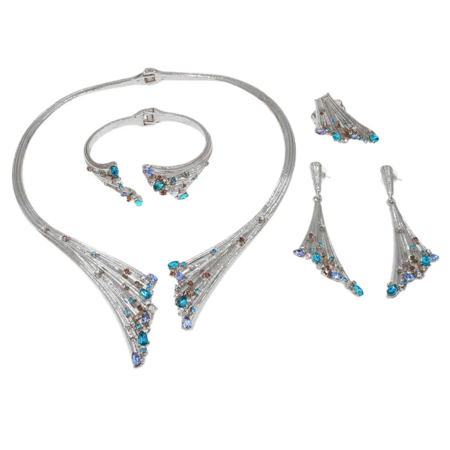 Yulaili New 24k Gold Wedding Multicolor Stone Necklace Silver Set Accessories Fashion High Quality Hot Selling Zircon Jewelry