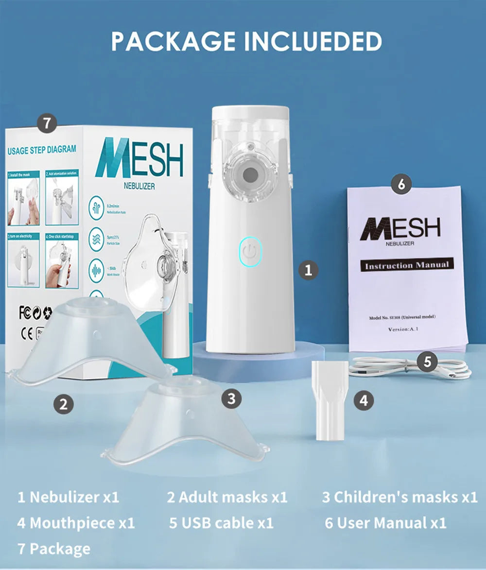 IFINE Beauty Portable Handheld Nebulizer Machine Ultrasonic Mesh Nebulizer Personal Steam Inhaler for Baby Kids Adults