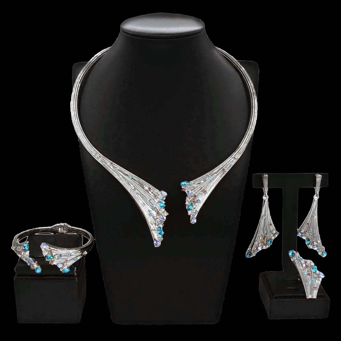 Yulaili New 24k Gold Wedding Multicolor Stone Necklace Silver Set Accessories Fashion High Quality Hot Selling Zircon Jewelry