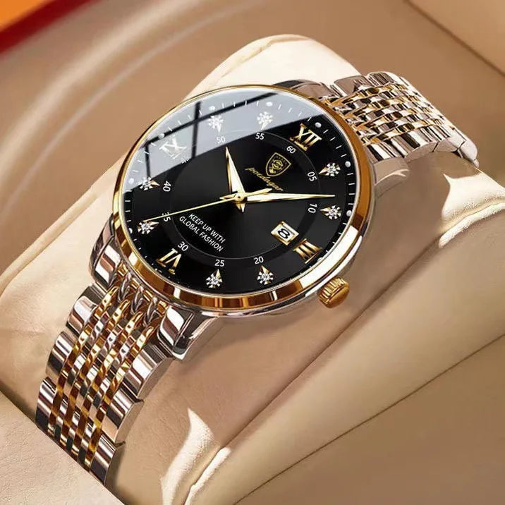 POEDAGAR 268 Casual Gold Wrist Watch Luxury Waterproof Luminous Ladies Stainless Steel Leather Quartz Watch for Women Girl Reloj