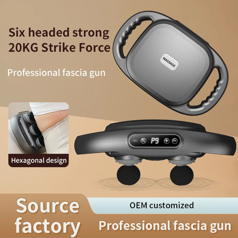 Custom 6-Head Rechargeable Vibration Fitness Muscle Massager Gun New Design Electric Body Device for Targeted Head Muscles