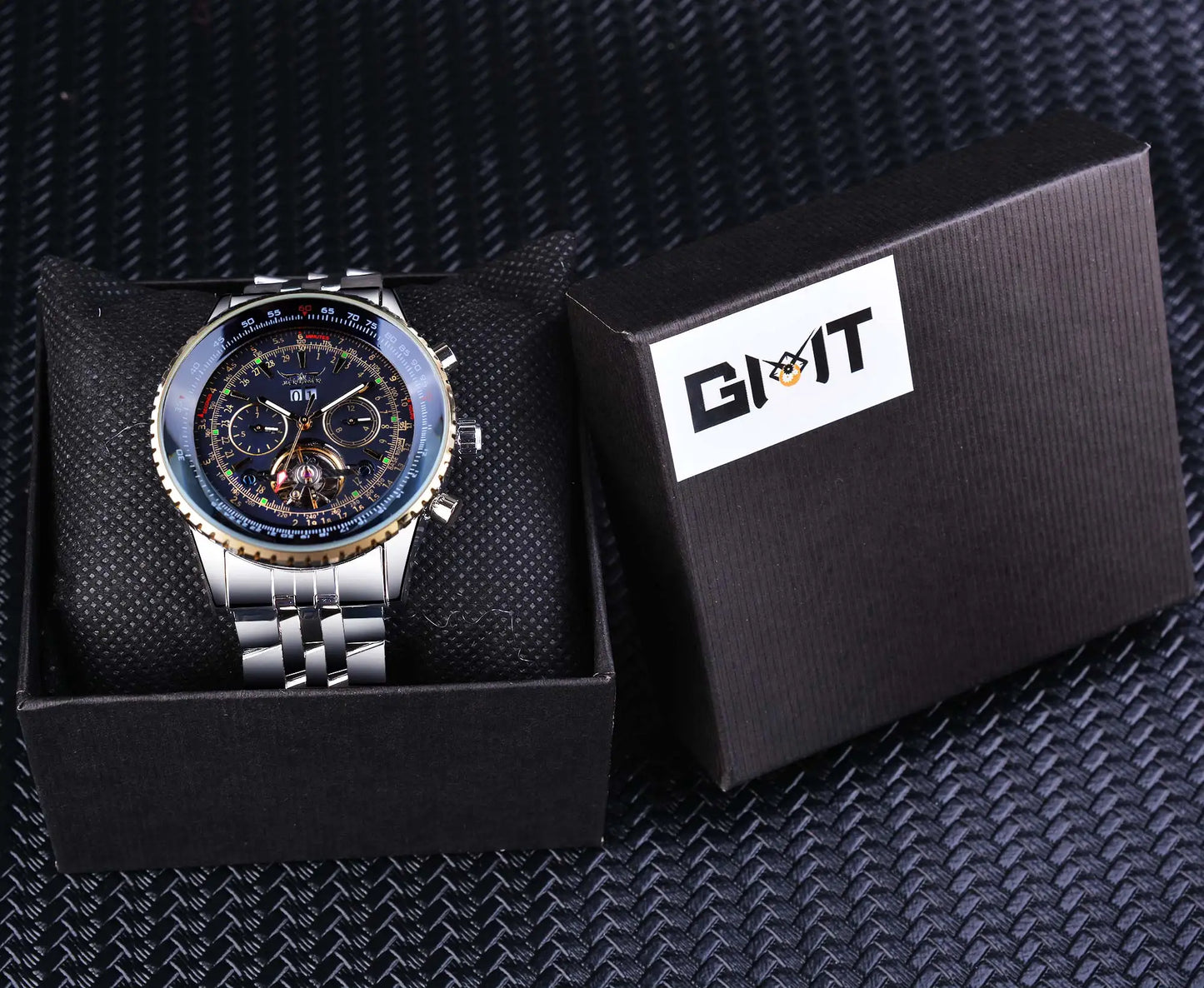 Jaragar 2025 Flying Series Golden Bezel Scale Dial Design Stainless Steel Mens Watch Top Brand Luxury Automatic Mechanical