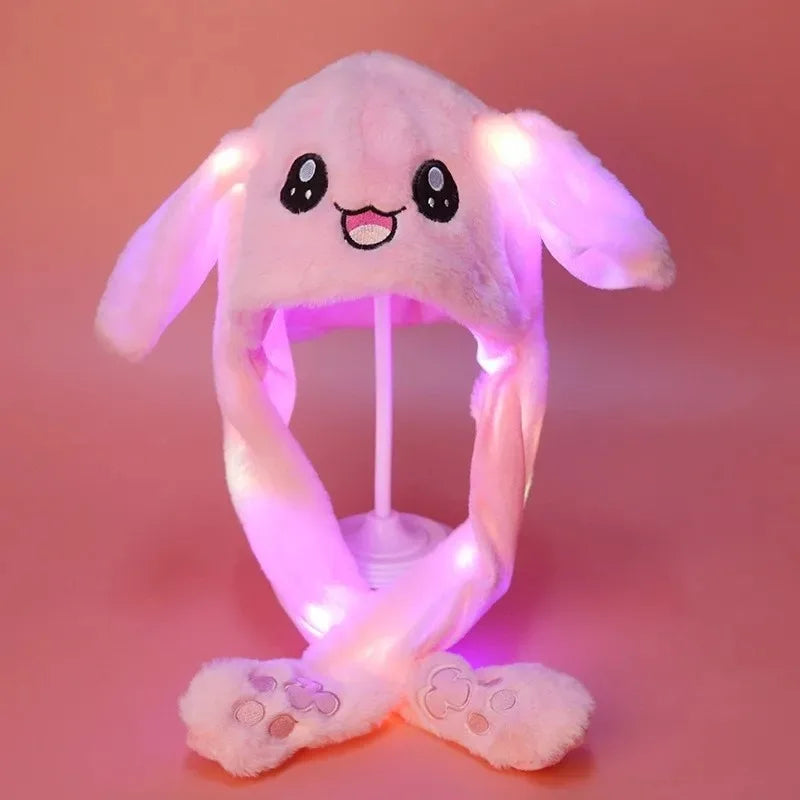 Hot Selling Cute Luminous  Hat with Air Pumping and Moving Ears Plush Lovely Soft Rabbit Animated Cap Plush Cap Funny Warm Hats