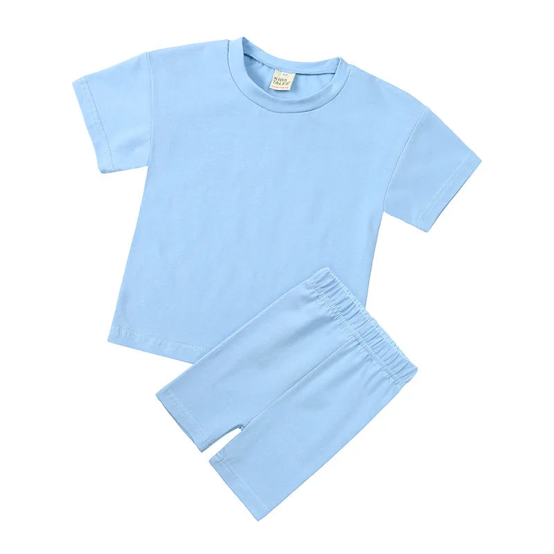 Kids Baby Two Pieces Clothing Sets Cotton T-shirt Shorts Sets Custom logo Baby Kids Summer Wear Shorts Two Pcs Sets