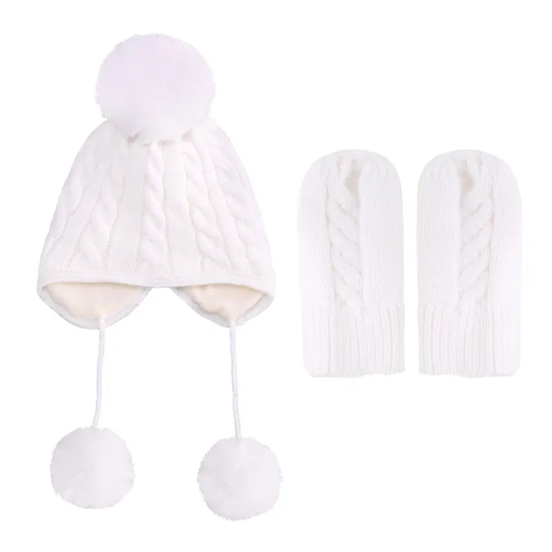 Wholesale 2 PCS Beanie Pure Color Baby Kids Girls Boys Winter Warm Knit Hat Cute Glove Lovely Comfortable Elastic Suitable