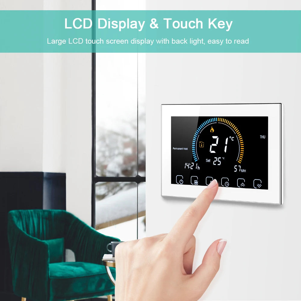 TUYA Wi-Fi Smart Large Colorful Screen Room Programmable Air Thermostat WIFI for Switch Heating Cooler Bridge Voice Alexa