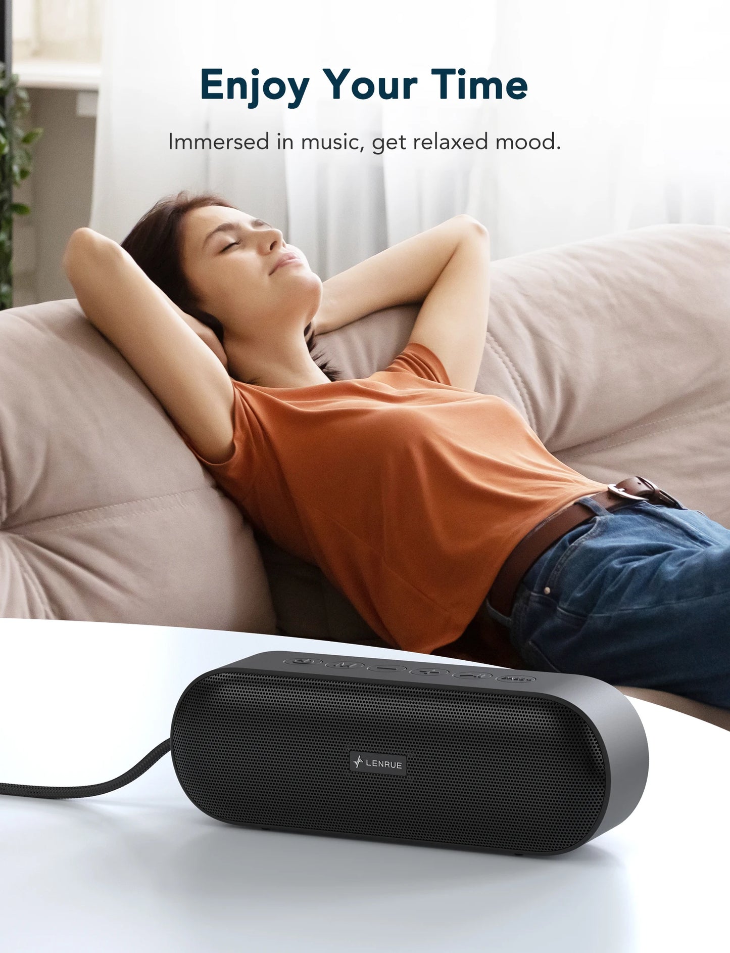 LENRUE A15 Portable Bluetooth Speaker IPX7 Waterproof 20W Stereo Sound 20H Playtime Built-in Mic Lightweight Ultra Portable