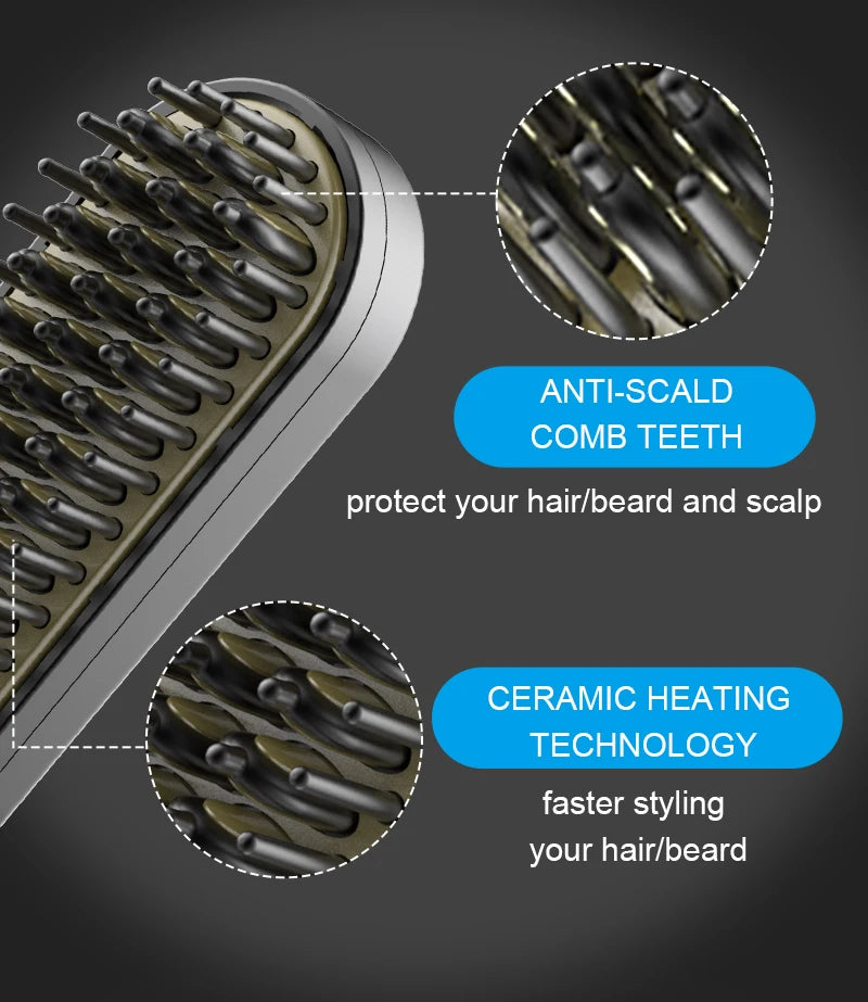 ANLAN Beard Hair Straightening Brush Hot Heated Comb Men Beard Multifunctional Straightener Ceramic Comb Quick Hair Styler