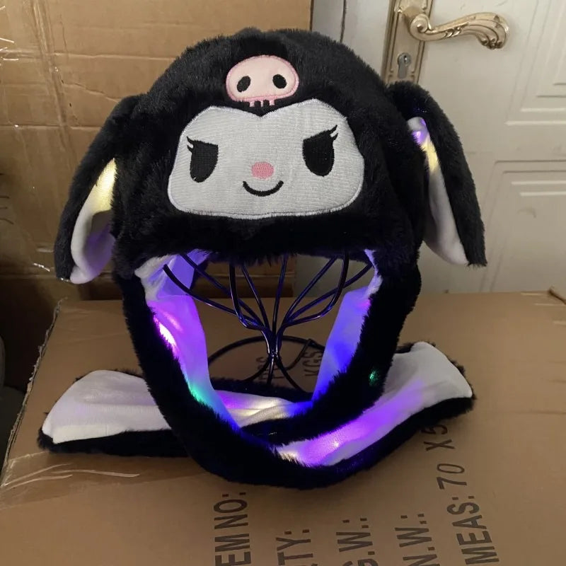 Hot Selling Cute Luminous  Hat with Air Pumping and Moving Ears Plush Lovely Soft Rabbit Animated Cap Plush Cap Funny Warm Hats