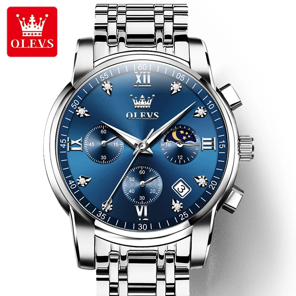 OLEVS 2858 Fashion Chronograph Men Watches Top Brand Dial Steel Bracelet Watchband Male Clock Date Business Wristwatches