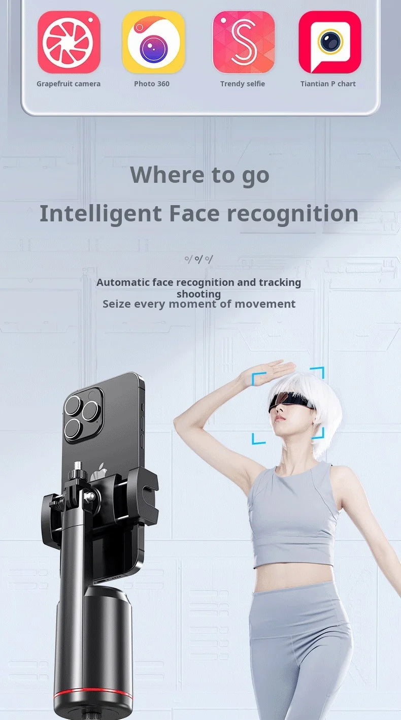 Video Selfie Stick Ai Inteligente Auto Tico bluetooth Selfie Stick 360 Rotation Auto Face Tracking with Light