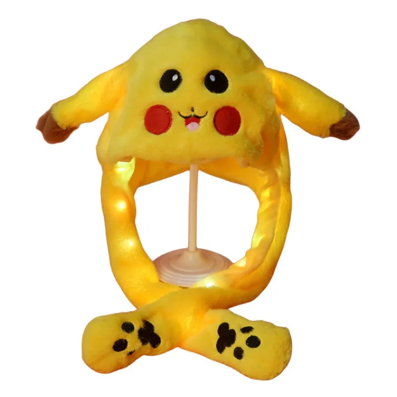 Hot Selling Cute Luminous  Hat with Air Pumping and Moving Ears Plush Lovely Soft Rabbit Animated Cap Plush Cap Funny Warm Hats
