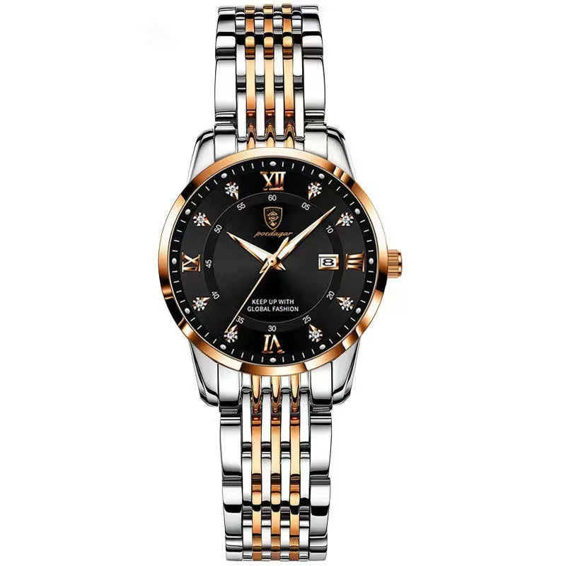 POEDAGAR 268 Casual Gold Wrist Watch Luxury Waterproof Luminous Ladies Stainless Steel Leather Quartz Watch for Women Girl Reloj