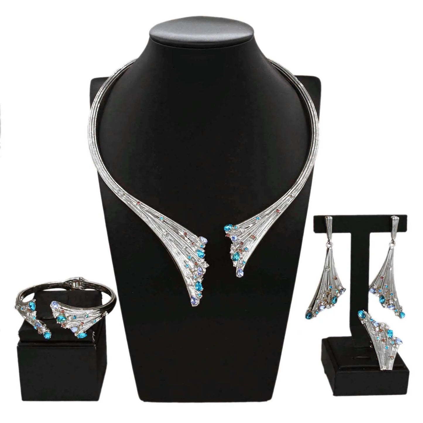 Yulaili New 24k Gold Wedding Multicolor Stone Necklace Silver Set Accessories Fashion High Quality Hot Selling Zircon Jewelry