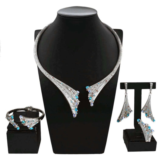 Yulaili New 24k Gold Wedding Multicolor Stone Necklace Silver Set Accessories Fashion High Quality Hot Selling Zircon Jewelry