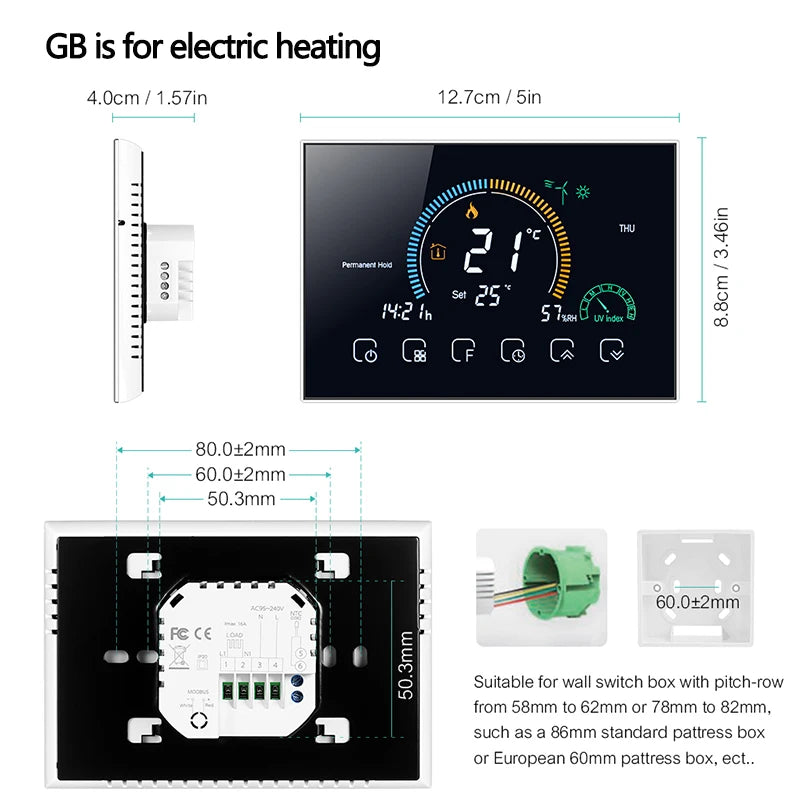 TUYA Wi-Fi Smart Large Colorful Screen Room  Air Thermostat Programmable WIFI for Switch Heating Cooler Bridge Voice Alexa