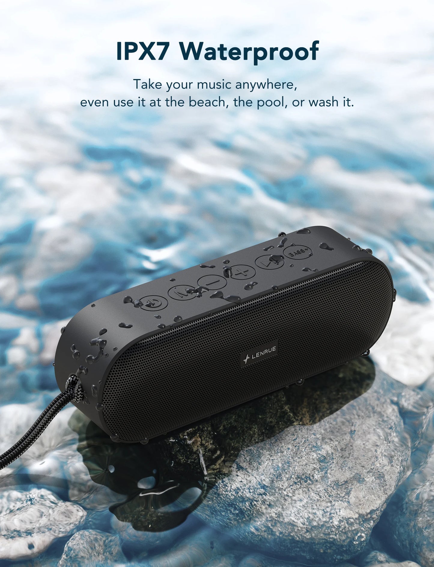 LENRUE A15 Portable Bluetooth Speaker IPX7 Waterproof 20W Stereo Sound 20H Playtime Built-in Mic Lightweight Ultra Portable