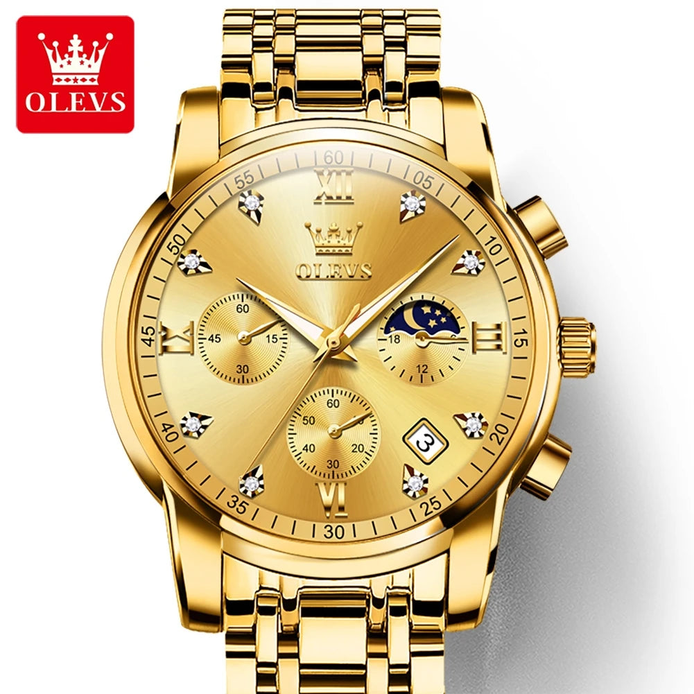 OLEVS 2858 Fashion Chronograph Men Watches Top Brand Dial Steel Bracelet Watchband Male Clock Date Business Wristwatches