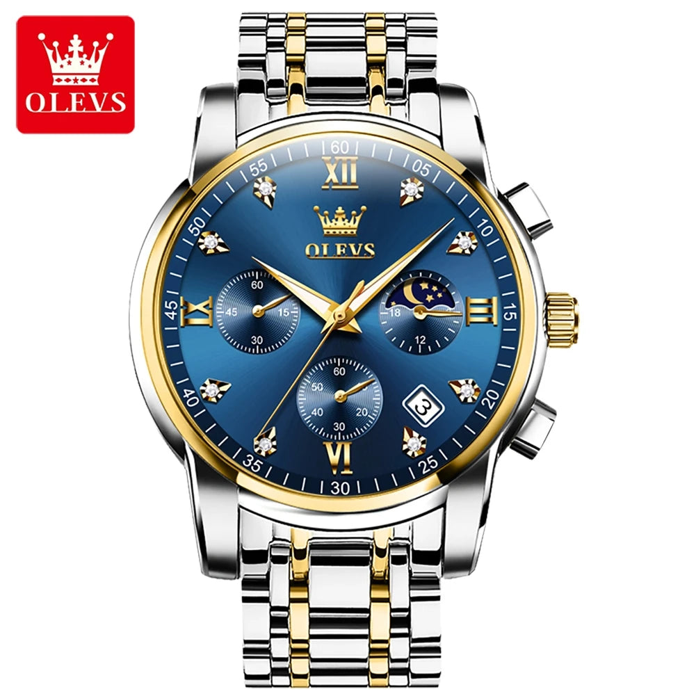 OLEVS 2858 Fashion Chronograph Men Watches Top Brand Dial Steel Bracelet Watchband Male Clock Date Business Wristwatches