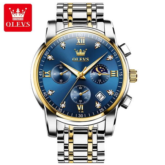 OLEVS 2858 Fashion Chronograph Men Watches Top Brand Dial Steel Bracelet Watchband Male Clock Date Business Wristwatches