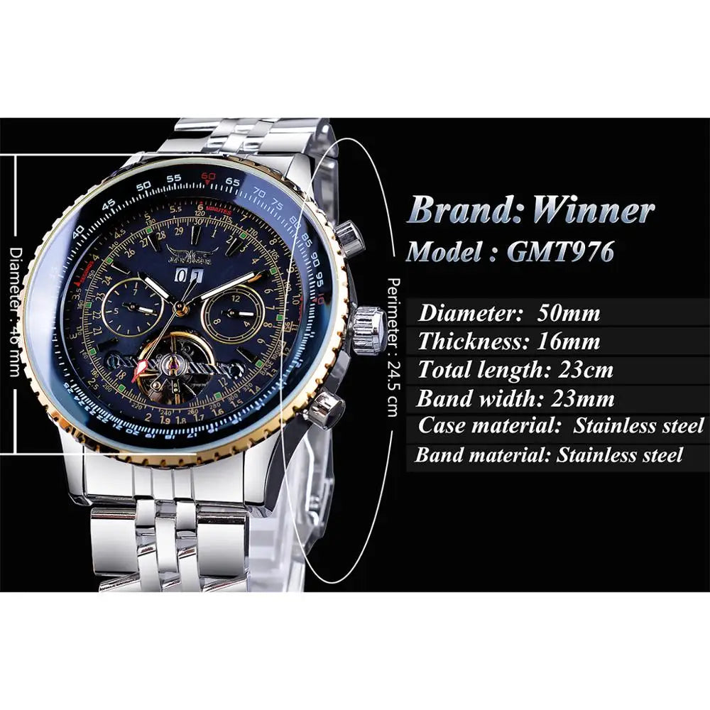 Jaragar 2025 Flying Series Golden Bezel Scale Dial Design Stainless Steel Mens Watch Top Brand Luxury Automatic Mechanical