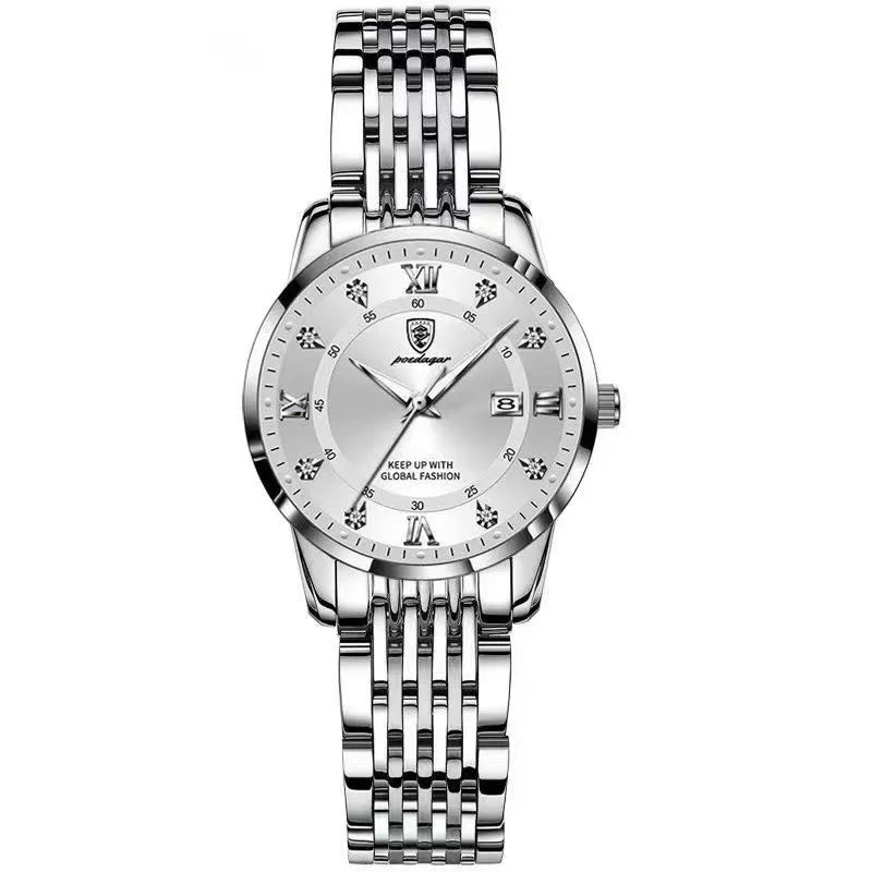 POEDAGAR 268 Casual Gold Wrist Watch Luxury Waterproof Luminous Ladies Stainless Steel Leather Quartz Watch for Women Girl Reloj