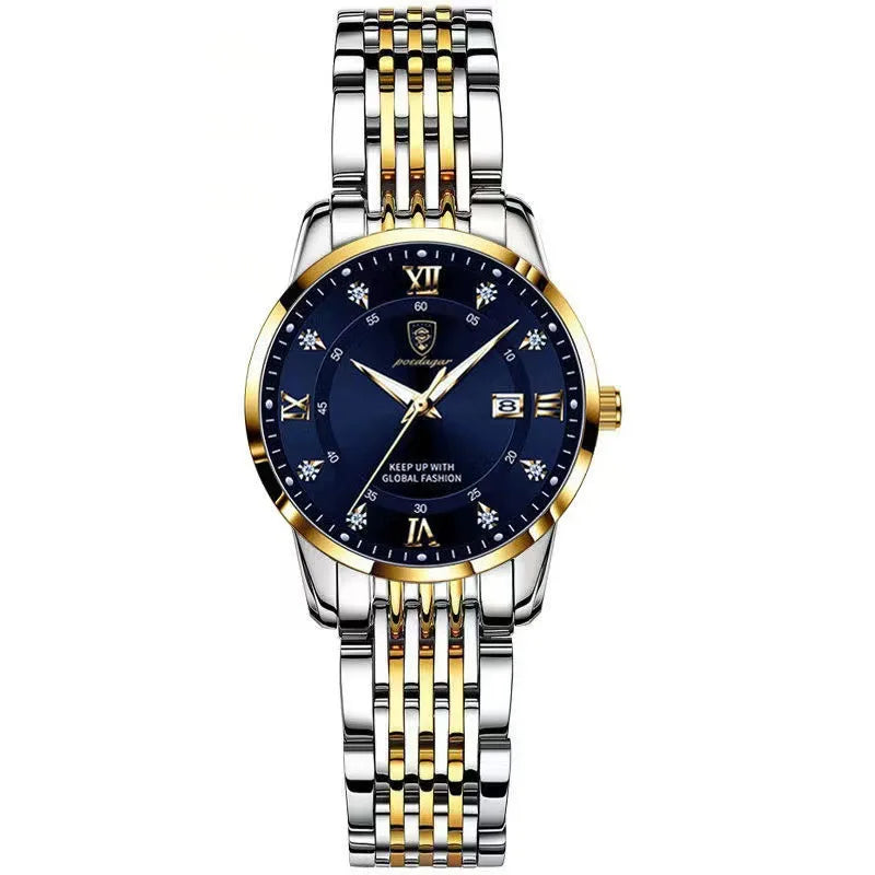 POEDAGAR 268 Casual Gold Wrist Watch Luxury Waterproof Luminous Ladies Stainless Steel Leather Quartz Watch for Women Girl Reloj