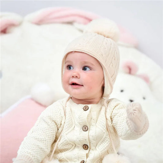 Wholesale 2 PCS Beanie Pure Color Baby Kids Girls Boys Winter Warm Knit Hat Cute Glove Lovely Comfortable Elastic Suitable