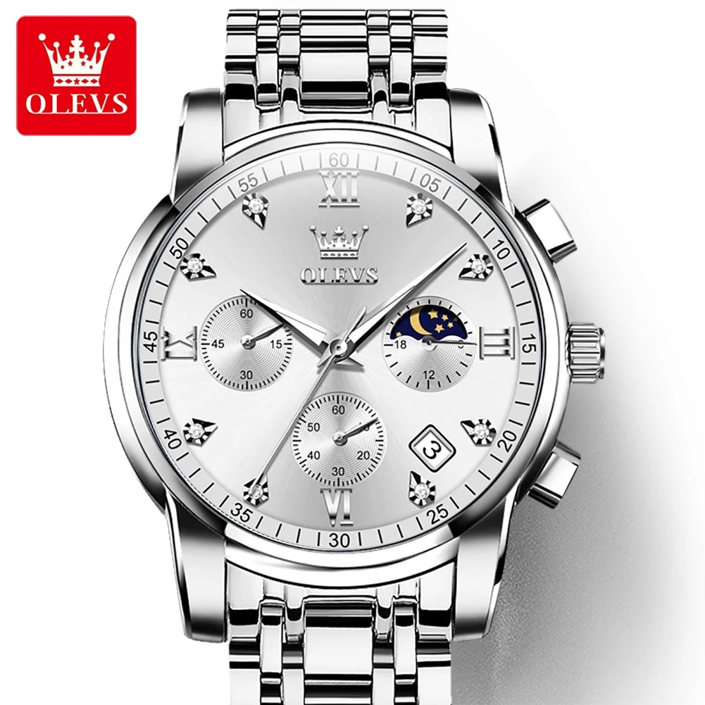 OLEVS 2858 Fashion Chronograph Men Watches Top Brand Dial Steel Bracelet Watchband Male Clock Date Business Wristwatches