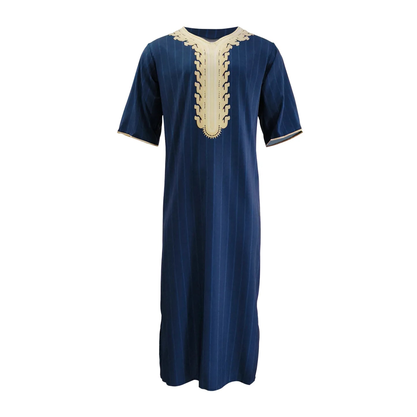 New Fashion Middle East Arab Men V-neck Printed Half Sleeve Thin Robe Ethnic Long Shirt Loose Men's Clothes Casual Dress Robe