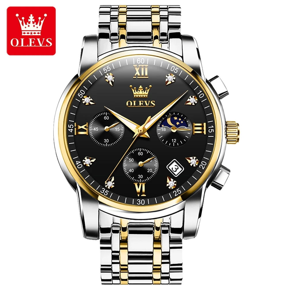 OLEVS 2858 Fashion Chronograph Men Watches Top Brand Dial Steel Bracelet Watchband Male Clock Date Business Wristwatches