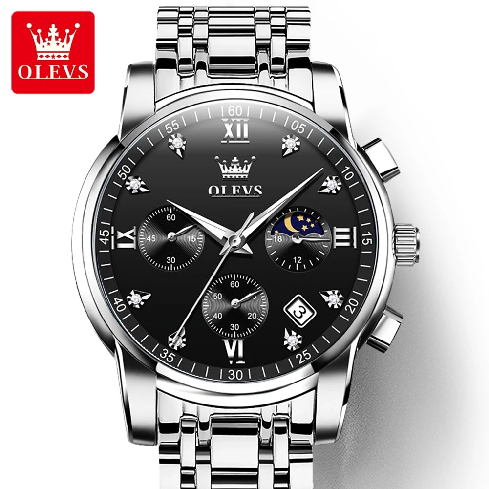 OLEVS 2858 Fashion Chronograph Men Watches Top Brand Dial Steel Bracelet Watchband Male Clock Date Business Wristwatches