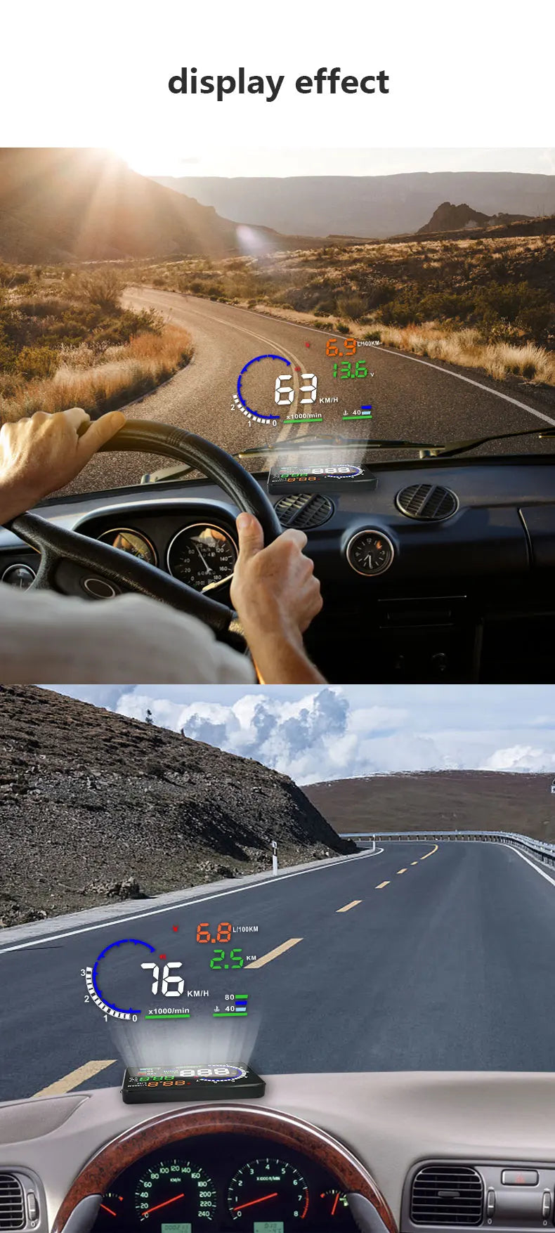 AD Digital Car OBD HUD A8 Head Up Display AUTO HUD OBD Reflect Windshield Screen Projector LED Speedometer Water Temp RPM Meter