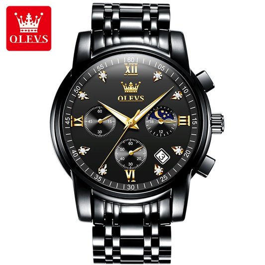 OLEVS 2858 Fashion Chronograph Men Watches Top Brand Dial Steel Bracelet Watchband Male Clock Date Business Wristwatches