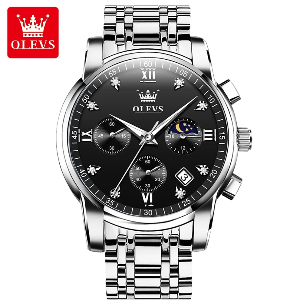 OLEVS 2858 Fashion Chronograph Men Watches Top Brand Dial Steel Bracelet Watchband Male Clock Date Business Wristwatches