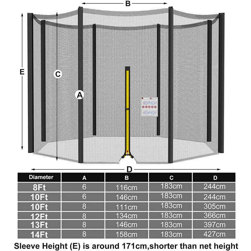 6/8/10/12Feet Trampoline Replacement Net Fence Enclosure Anti-fall Safety Mesh Netting Suit Jumping Pad Fitiness Accessories