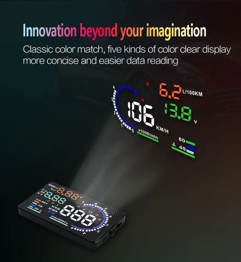 AD Digital Car OBD HUD A8 Head Up Display AUTO HUD OBD Reflect Windshield Screen Projector LED Speedometer Water Temp RPM Meter