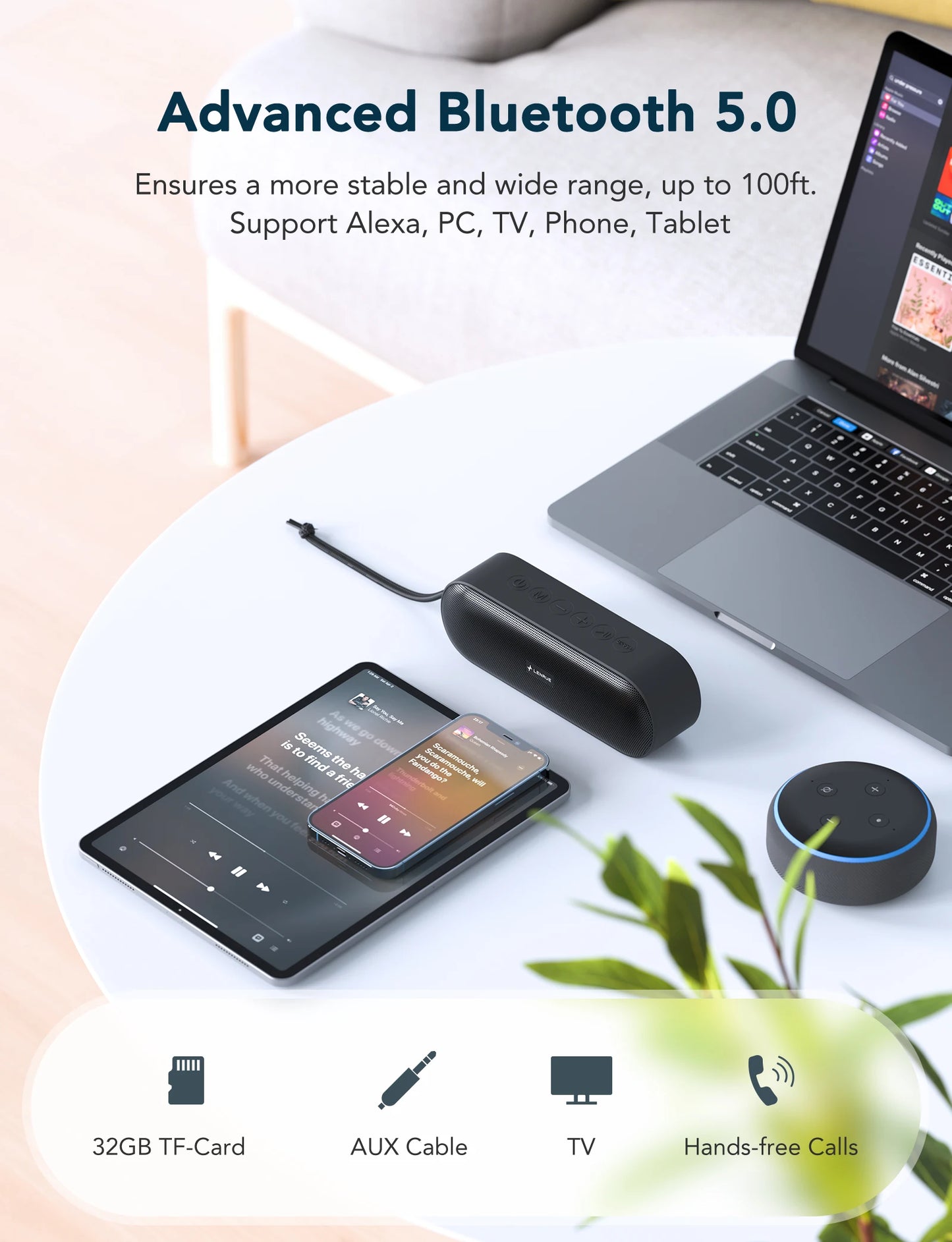 LENRUE A15 Portable Bluetooth Speaker IPX7 Waterproof 20W Stereo Sound 20H Playtime Built-in Mic Lightweight Ultra Portable