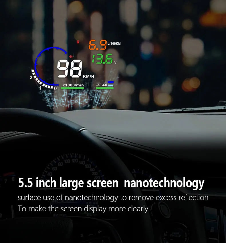 AD Digital Car OBD HUD A8 Head Up Display AUTO HUD OBD Reflect Windshield Screen Projector LED Speedometer Water Temp RPM Meter