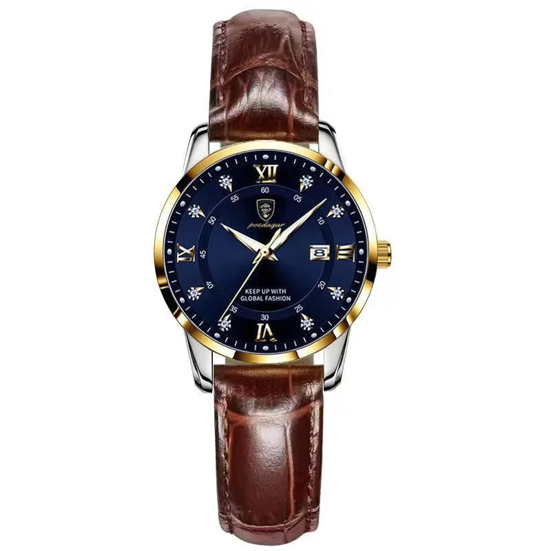 POEDAGAR 268 Casual Gold Wrist Watch Luxury Waterproof Luminous Ladies Stainless Steel Leather Quartz Watch for Women Girl Reloj
